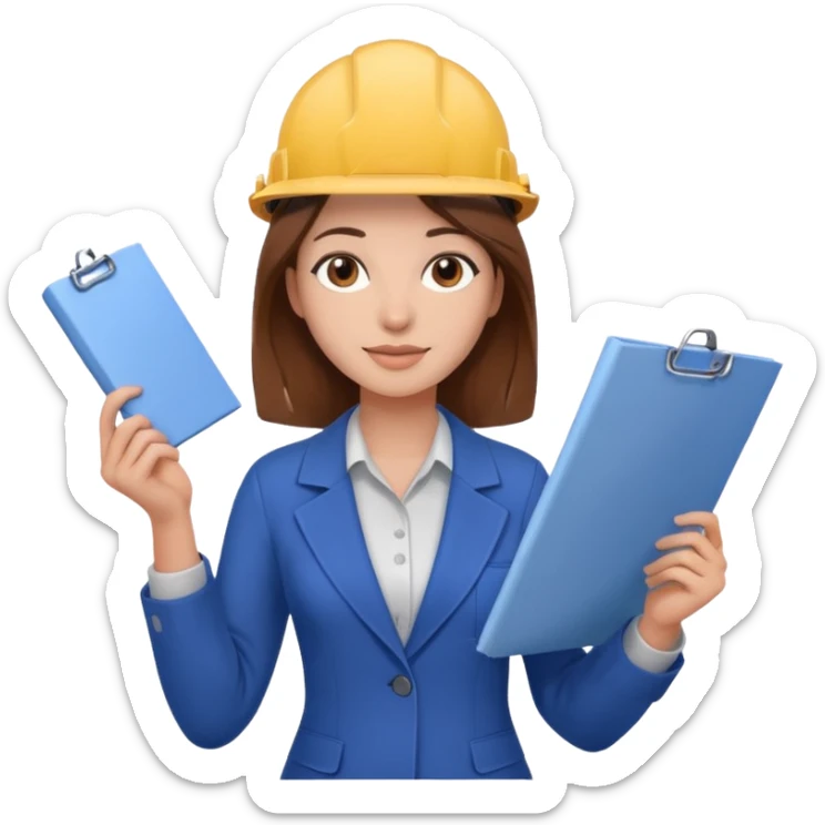 young woman profession architect ,with brown hair and brown eyes, holding blueprints  sticker