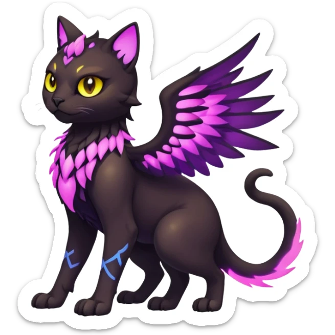 Black Dark Nocturnal Neon-glowing Abyssal Nightly Abyss-Cat-Gryphon-Fakémon Creature (full body) sticker