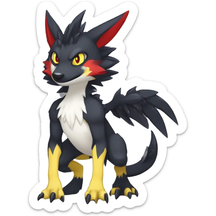 Anthro Cute cool black red white yellow nargacuga sergal animal hybrid Fakemon full body sticker