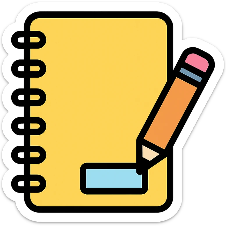 colored icon of a sketchbook with a pencil, clean and simple sticker
