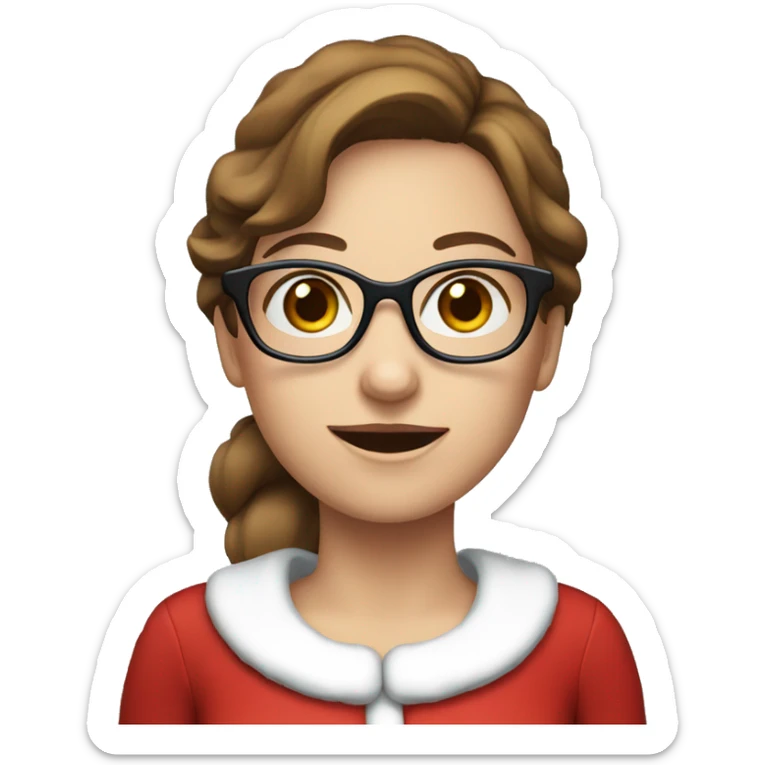 Female Santa with brown hair and blue eyes and glasses sticker