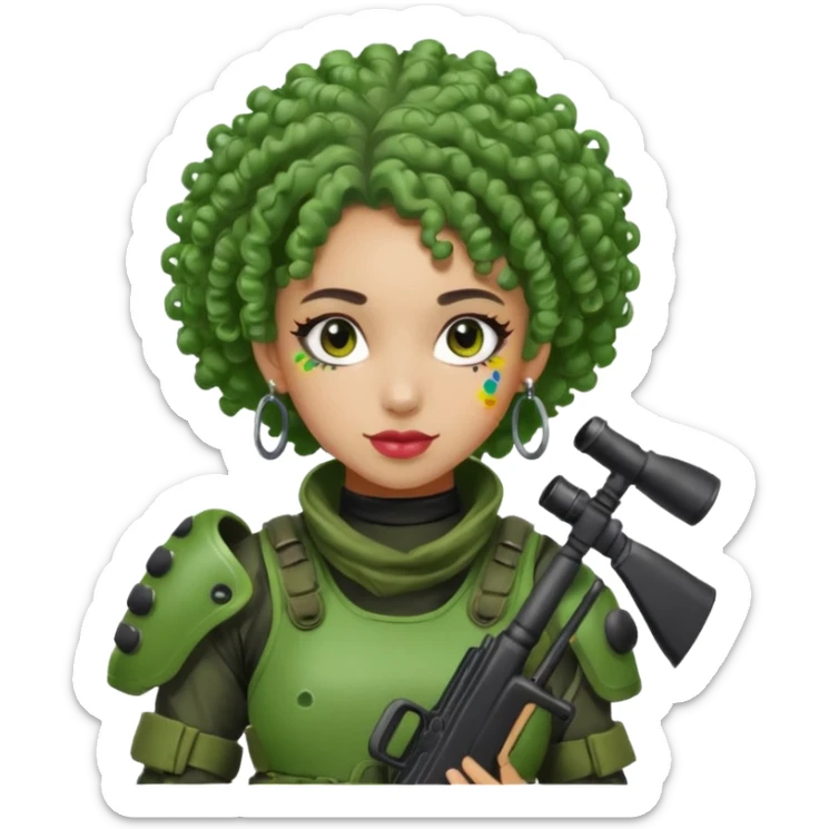 green curly haired painitball player with big earrings guy shot with colors sticker