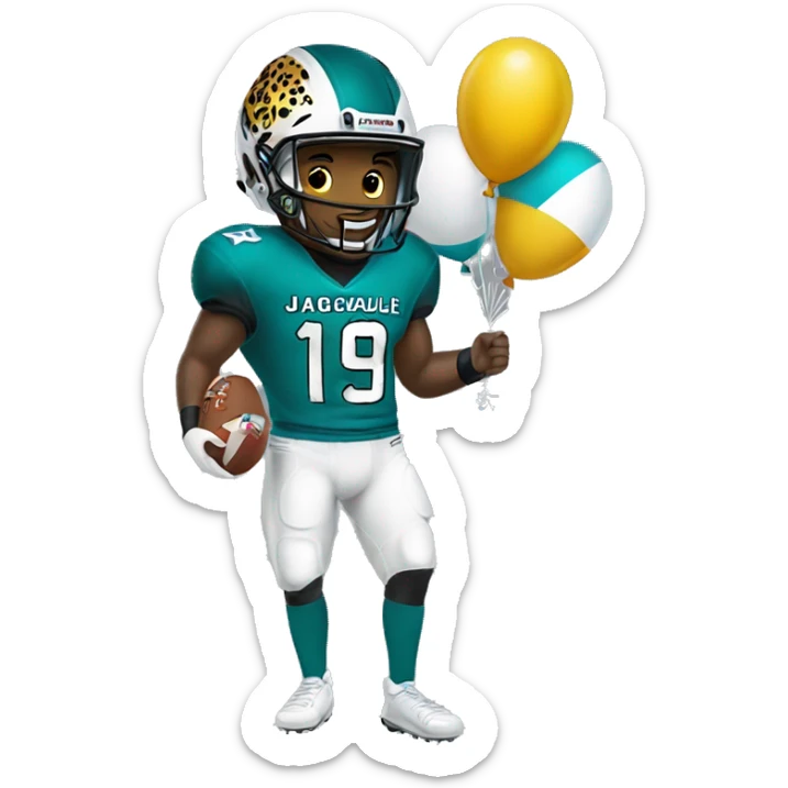 Jacksonville jaguar football player with tan skin holding balloons wearing a jersey and helment sticker