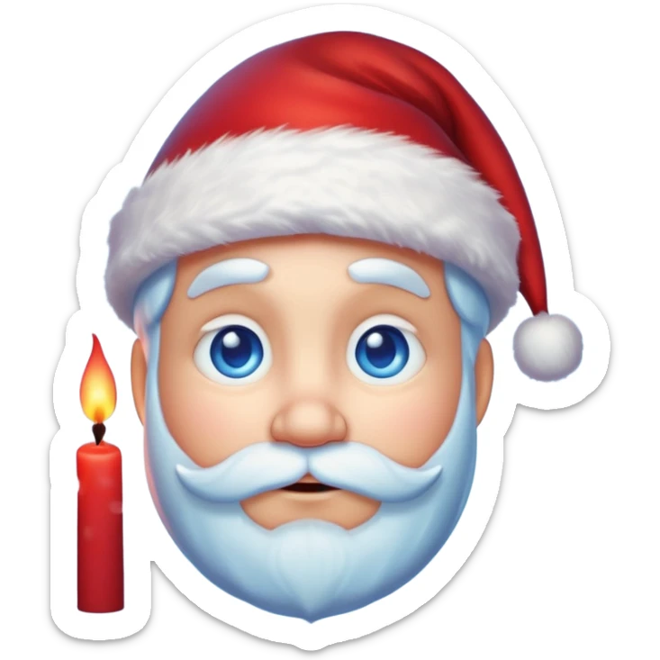Fantasy human portrait emoji, Santa Claus hat slightly frosted, icy winter face with red candlelight reflection in eyes, cold blue lighting, subtle festive contrast, emotional minimalism, clean readable emoji style, male/female variant
 sticker