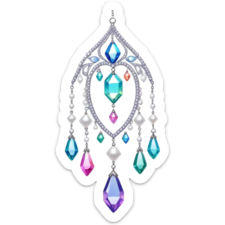 Iridescent big giant glistening glossy sparkly shiny glittery hanging crystals pearls and beads and gemstones decorations sticker