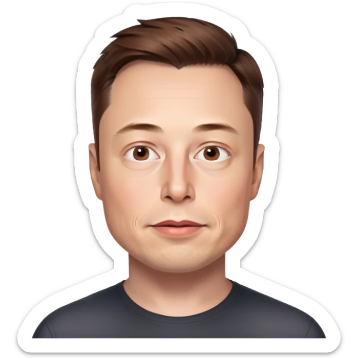 A highly detailed, hyper photorealistic illustration of just Elon Musk's head, no neck. The rendering should closely match his real facial features, skin and hair, with hyper realistic shading and lighting. Transparent background sticker
