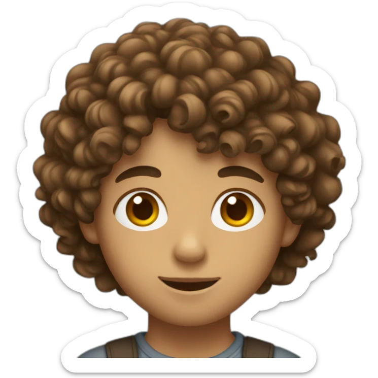 boy with long brown curly hair sticker