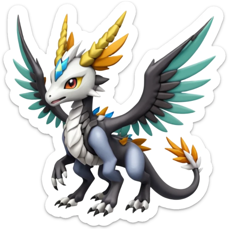 Meloetta-Wargreymon-Dutch-Angel-Dragon-Silvally-Kyurem-Trico-Pokémon-Digimon-Fakémon-fusion-hybrid-creature sticker