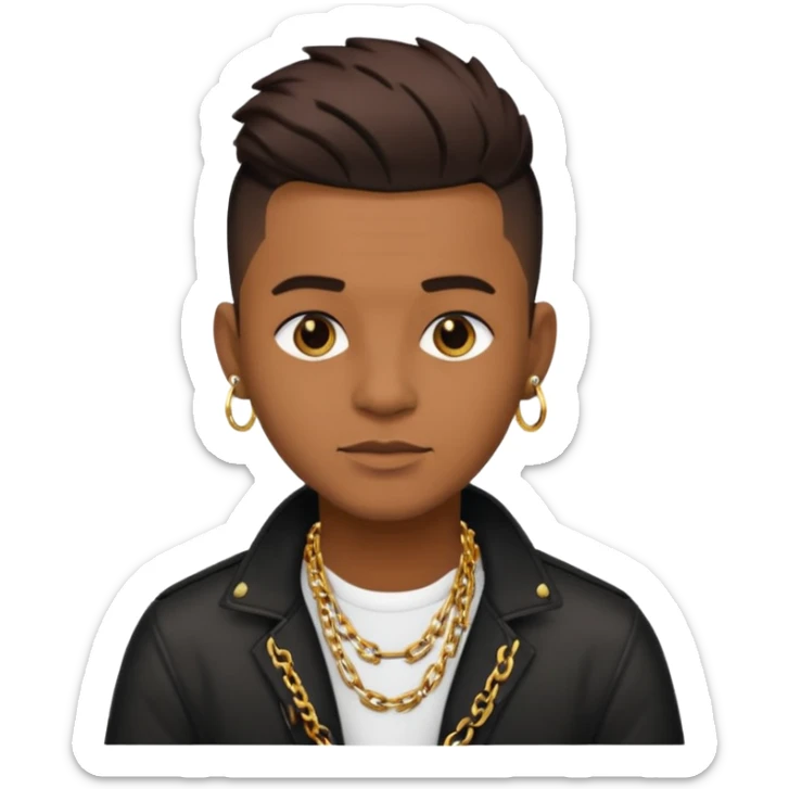 music producer, modern style, brown skin, short black undercut, gold chain sticker