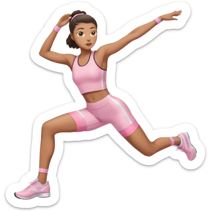 Mixed-race athletic woman with bronzed skin, slim thick, wearing pastel pink cycling shorts, stretching hamstrings sticker