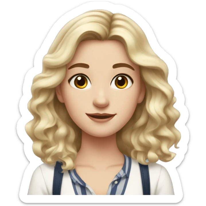 White skin girl, Medium wavy hair, , preppy skincare  sticker