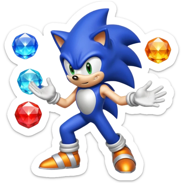 I want Sonic the hedgehog with the 7 chaos emeralds and the Goku aura transformation sticker