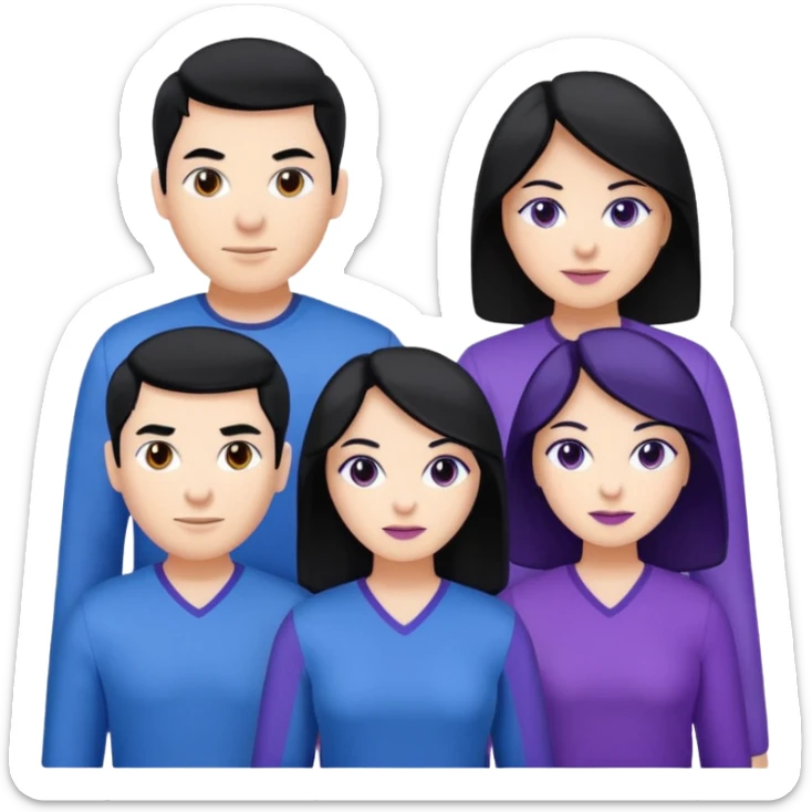 4people 2 men and 2 women. with black hair and white skin. ready to create a team. with blue and purple clothes sticker