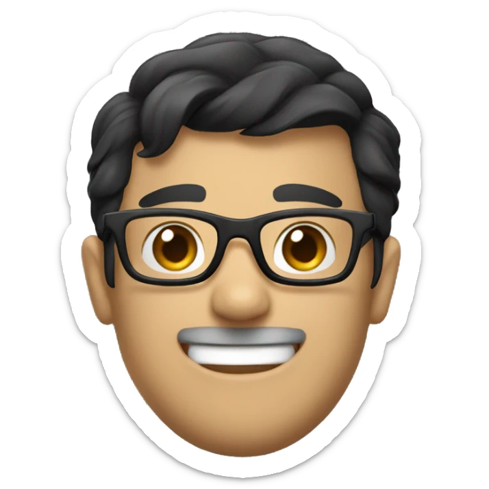 A happy gamer with Dark hair, a black peak and glasses sticker