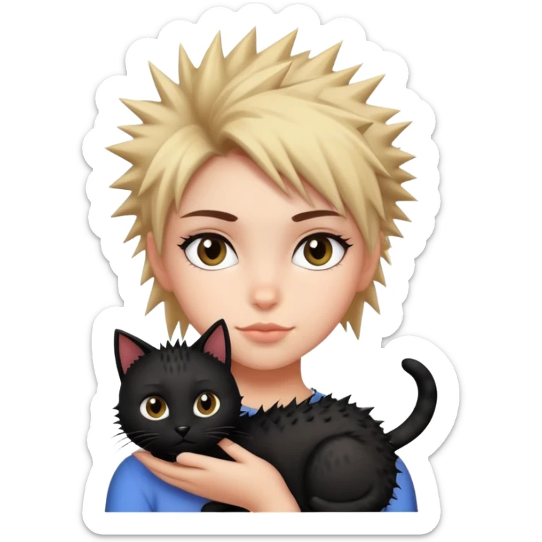 The girl with the spiky hair is holding a black cat. sticker