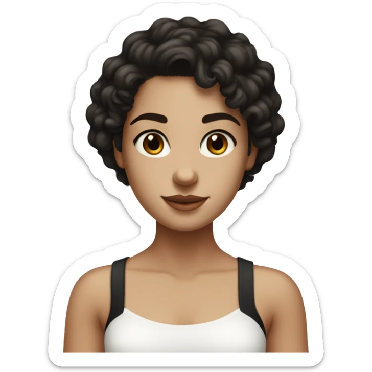white girl with a white tube top and curly wavy black hair with deep dark brown eyes sticker