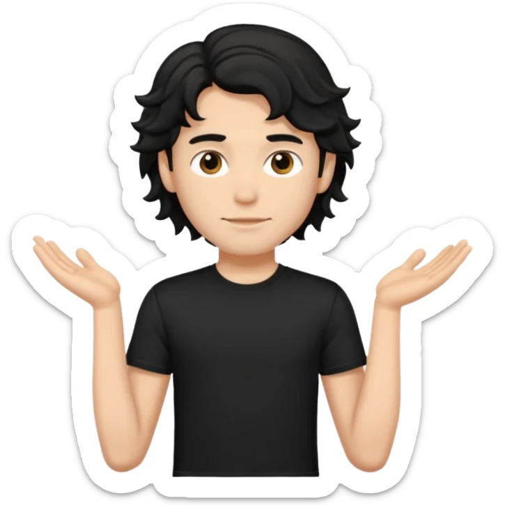 zumbie masculino cabelo ondulado médio preto, camiseta preta sticker