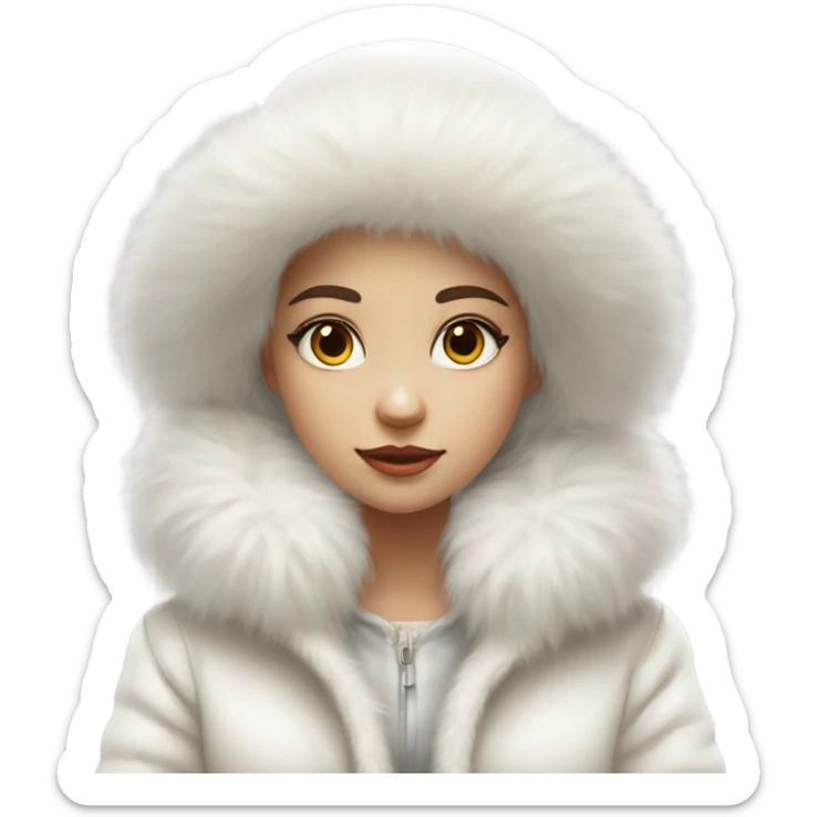 a girl with a white big fluffy fur hat and white fur coat, aestheticism, a character portrait sticker
