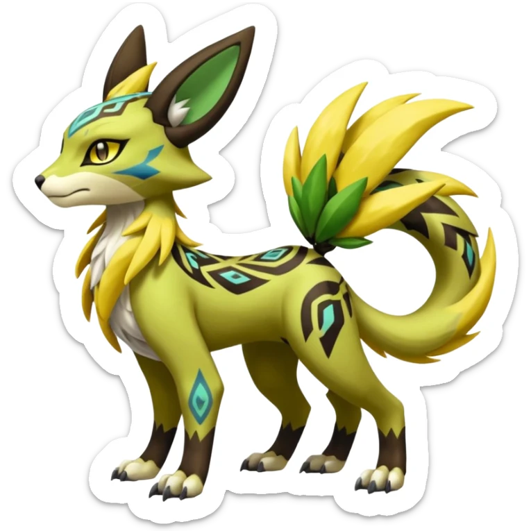 Tribal Exotic Meloetta-Zygarde-Zeraora-Renamon-Protogen-Palkia-hybrid-fusion-Fakémon-creature, full body sticker