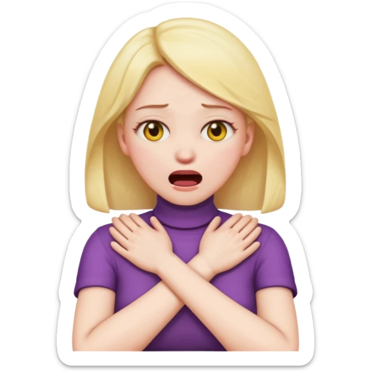 female choking her neck with her hands with her arms crossed and mouth opened emoji  sticker