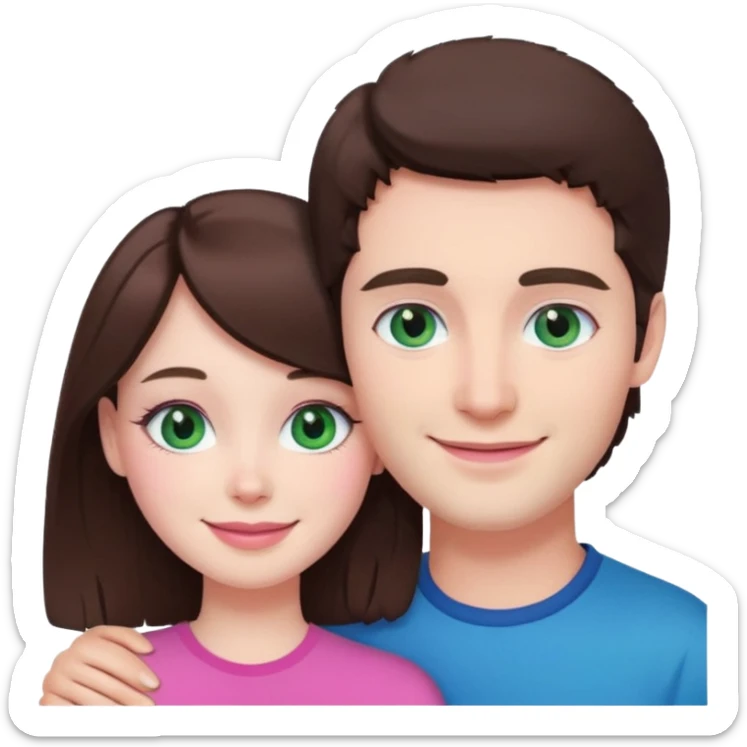 pink polaroid photo of a couple thats white with brunette hair blue and green eyes sticker