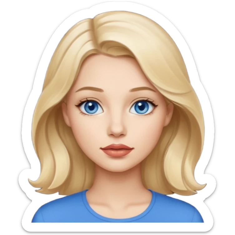 blondynka lekko krecone wlosy i niebieskie oczy obrysowane usta na jasny braz mloda sticker