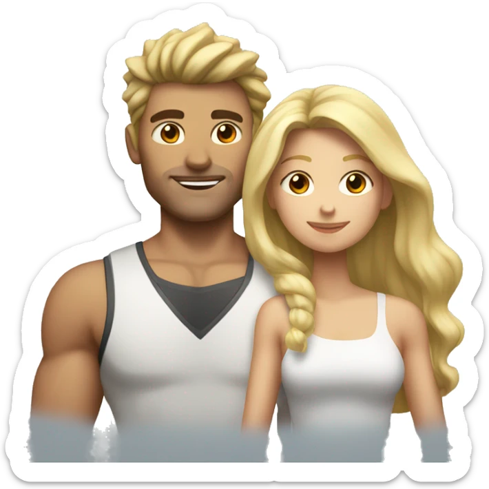 A couple. The guy is very muscular with spiky brown hair and the girl has long blonde hair  sticker