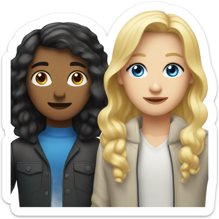 Woman with black hair blue eyes next to man with blonde hair blue eyes  sticker