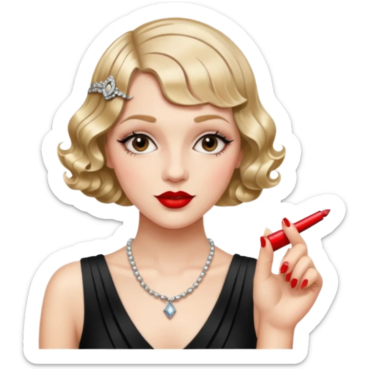 A flapper girl with finger waves hair and a red lipstick  sticker