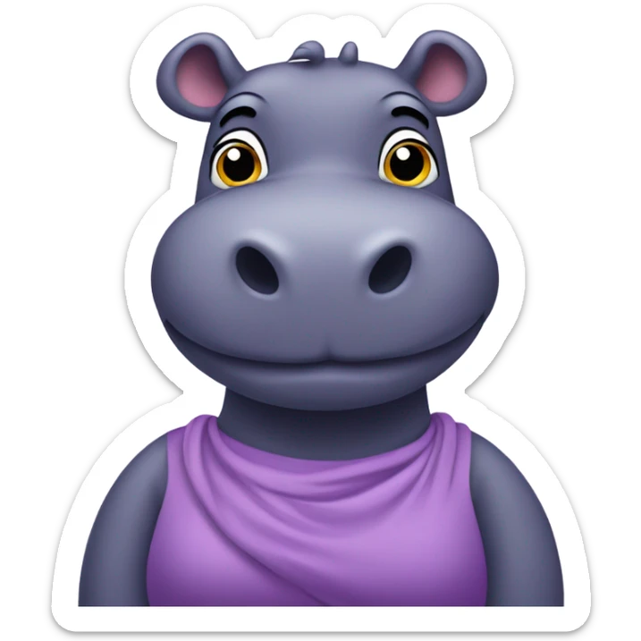 purple hippopotamus in a waist-length dress sticker