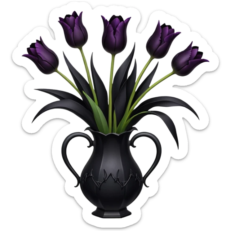goth tulip bouquet with wilted black tulips in cracked gothic vase sticker