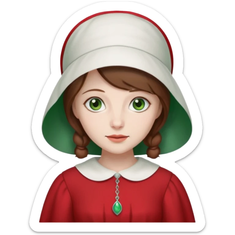 Handmaid woman with brown hair and green eyes. Only head sticker