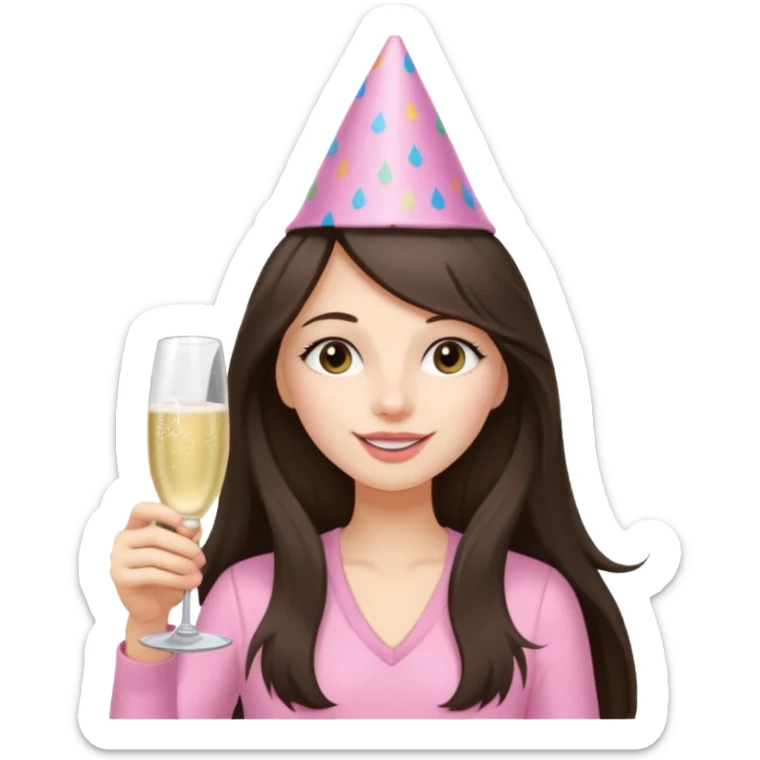 white happy long haired brunette girl in light pink at frat party sticker