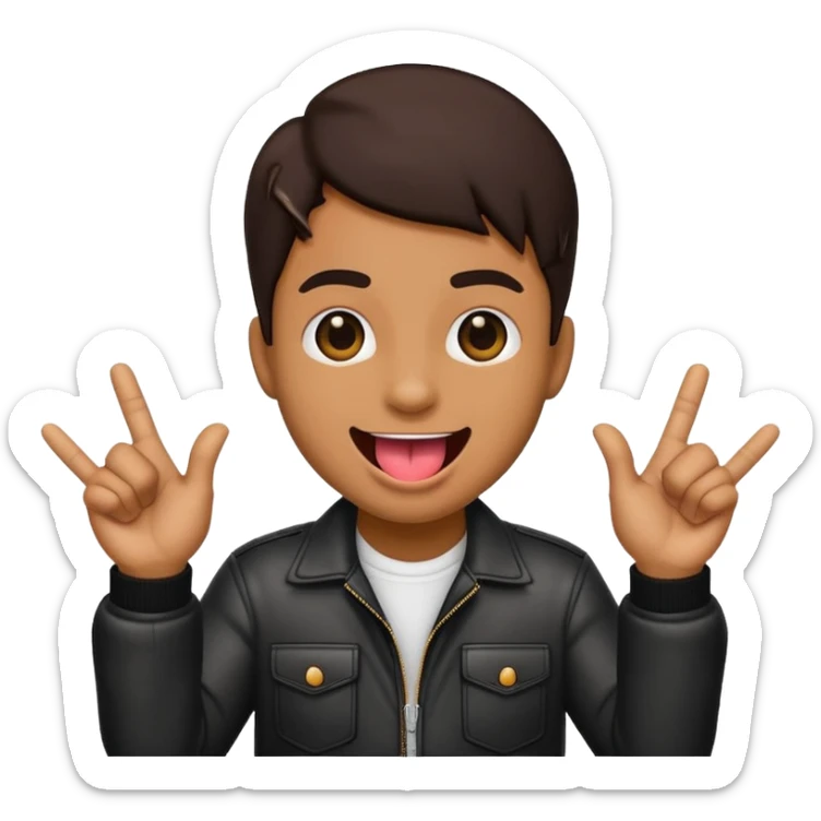Black emoji sticking out tongue and holding up rockstar hands sticker