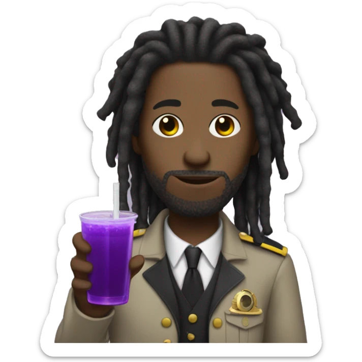 Black man with dreads with a inspector outfit on and a purple drink in the other hand sticker