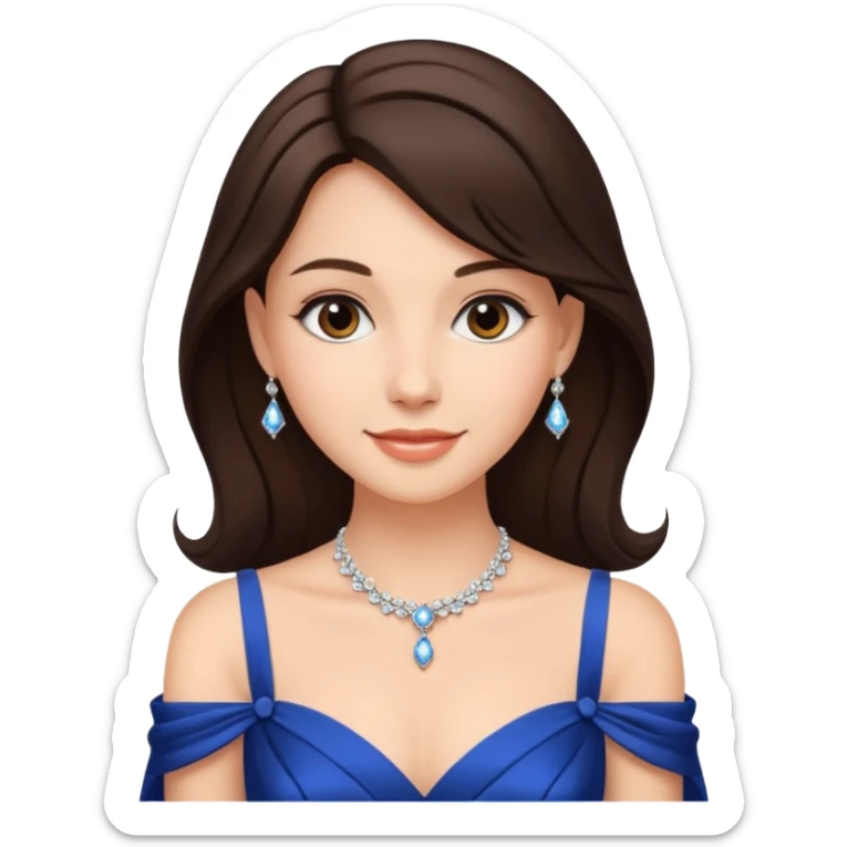 a beautiful brunette hair princess wearing a gown with elegant piercing and smile gently  sticker