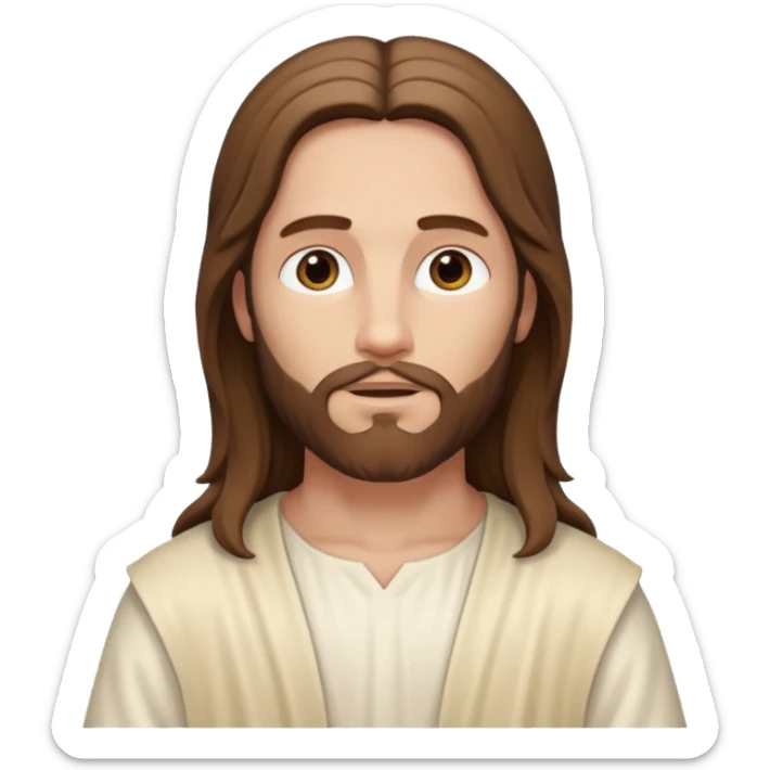 Jesus, Son of God from Gods and Goddesses with long brown hair, cream outfit sticker
