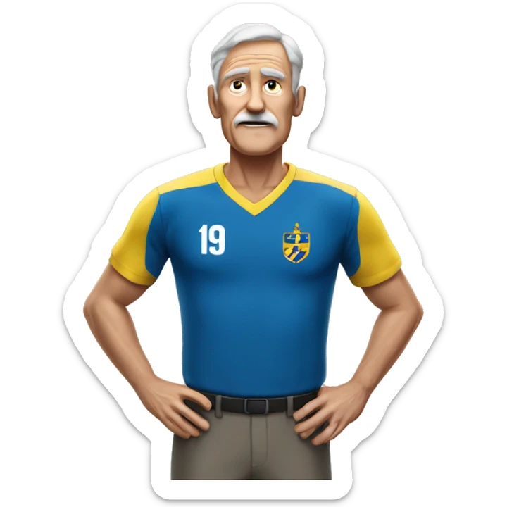 Very tall old guy in a football Swedish shirt sticker