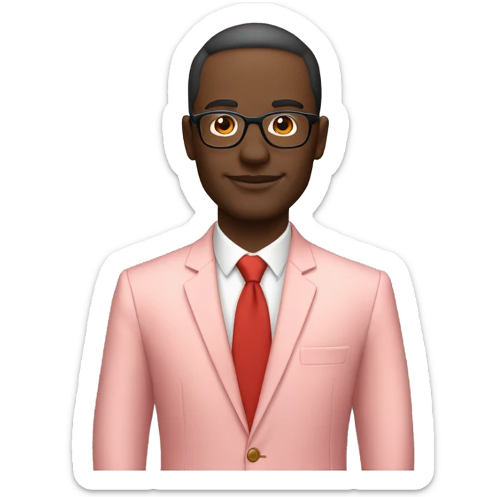 a male entrepreneur in a pastel red suit and glasses. The skin is white sticker