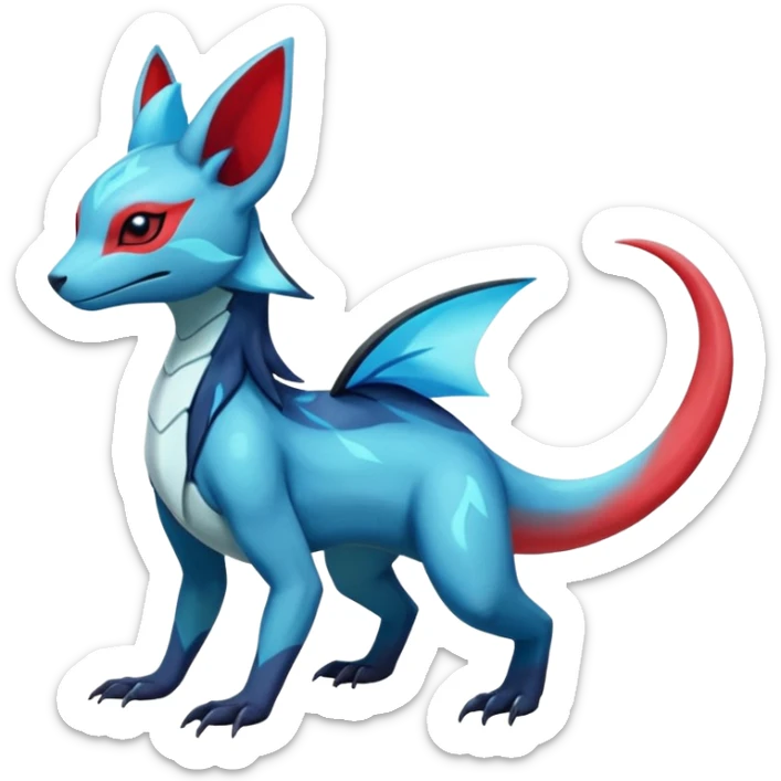 Shiny Sparkly Red Colorful Dark Shiny Exotic Salandit-Aurorus-Glaceon-Fakémon-hybrid-creature (full body)  sticker