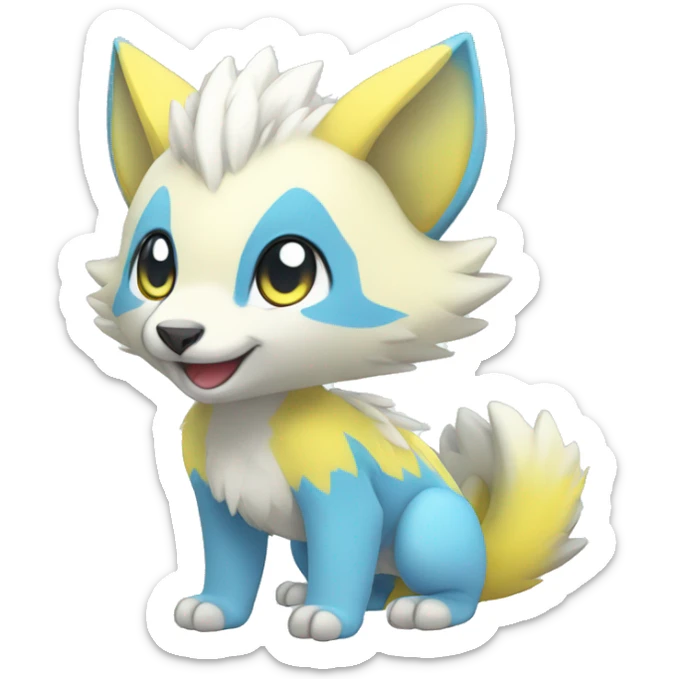 Cute cool white yellow blue animal hybrid Fakemon full body sticker
