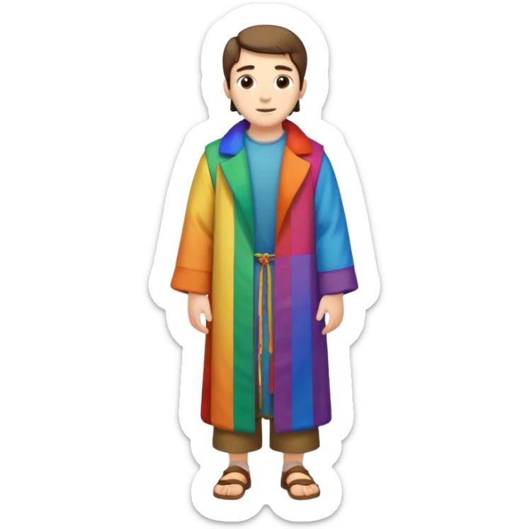 full length joseph from bible wearing coat of many rainbow colors sticker
