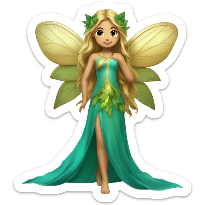 Beautiful, leaf, fairy, gold, turqoise, green, long hair, big wings sticker