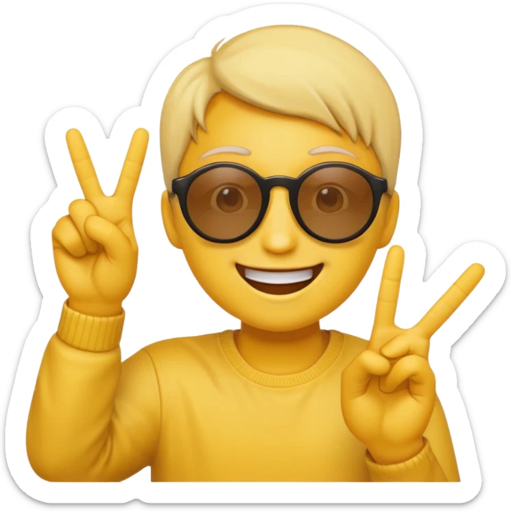 the yellow circle wearing sun glasses emoji holding up a peace sign sticker