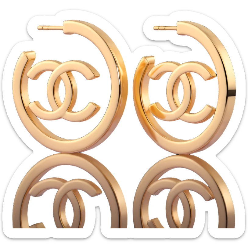 3D emoji-style gold Chanel logo hoop earrings, shiny and luxurious sticker