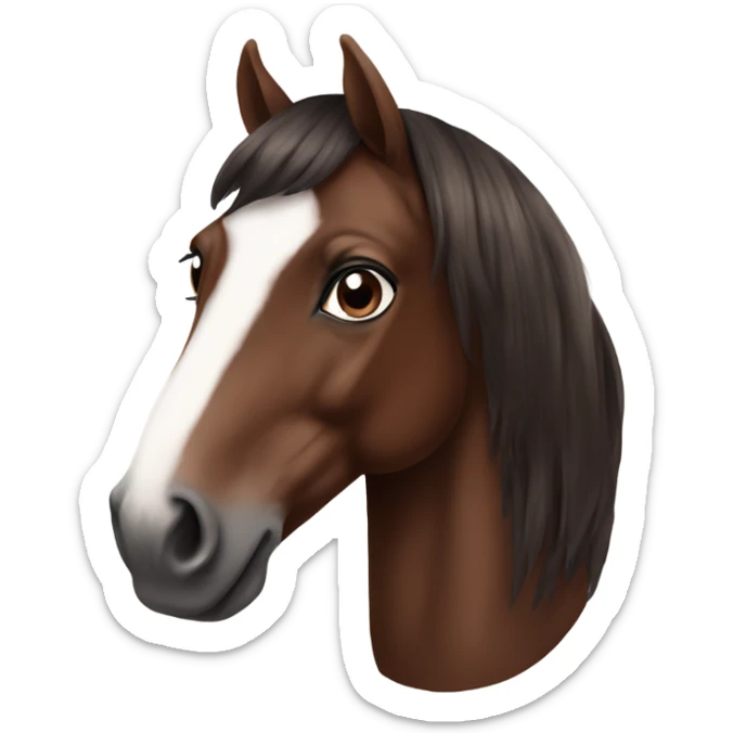 bay horse with white nose, with chocolate hair girl, portrait sticker