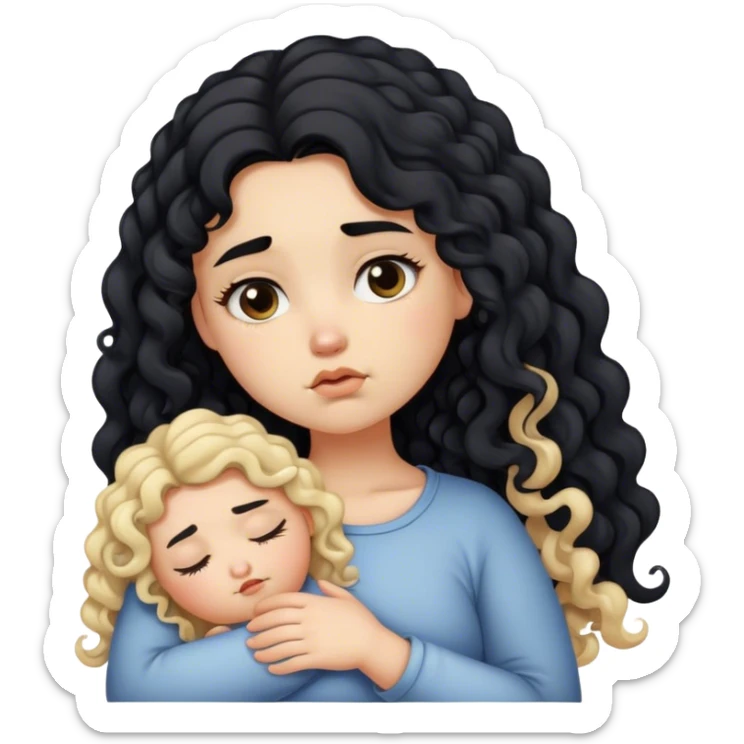 black hair blond girl with long curly hair make her little chubby sleepy  sticker