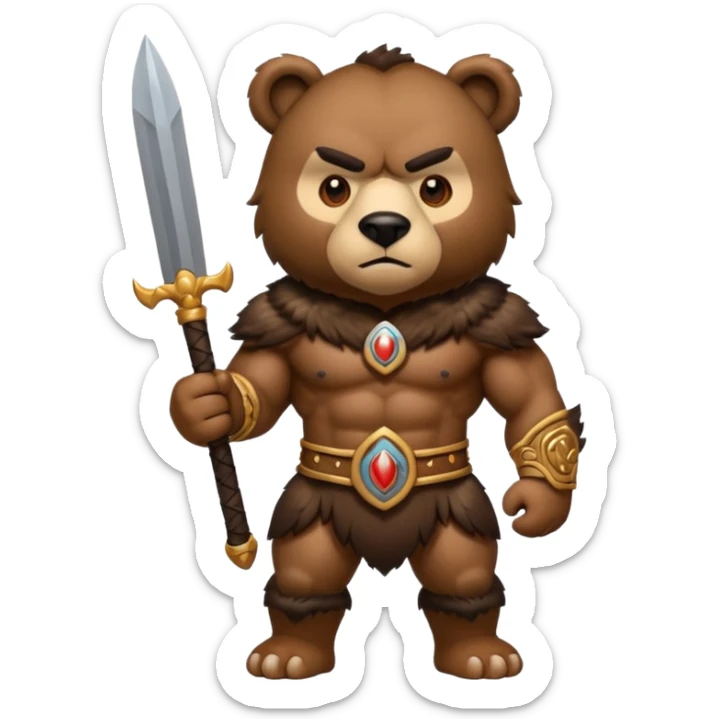 oso guerrero, warrior bear emoji style, fierce and strong sticker