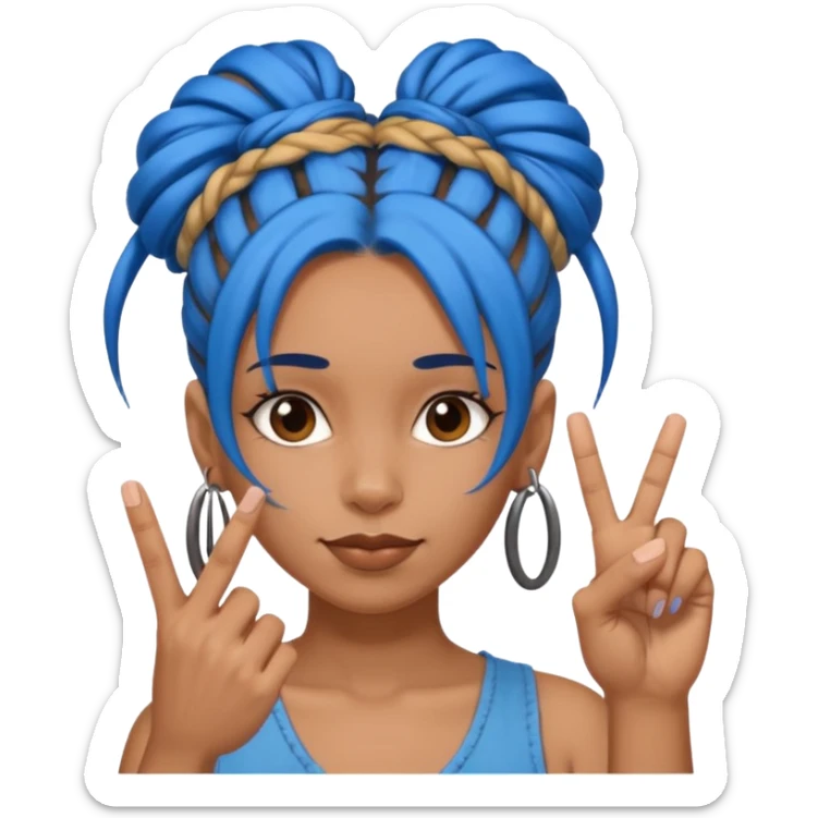 brown girl with blue dreads in a bun giving peace sign and middle finger sticker