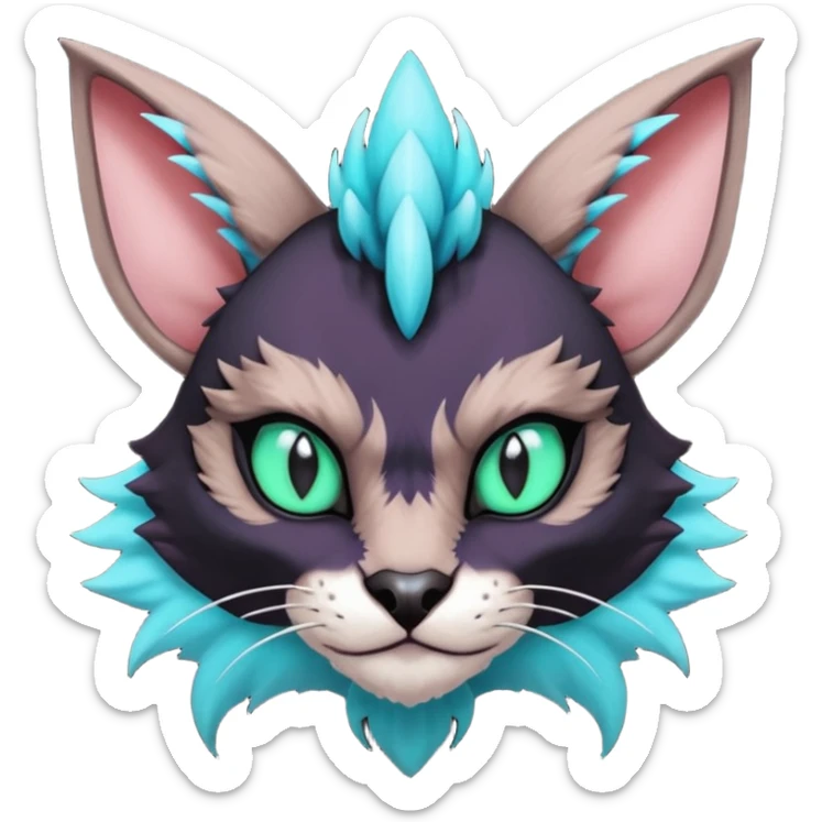 Black and cyan edgy Noivern-Noibat-Purloin-Torracat-Lykoi-Caracal-cat-Fakemon-fusion-hybrid-creature sticker